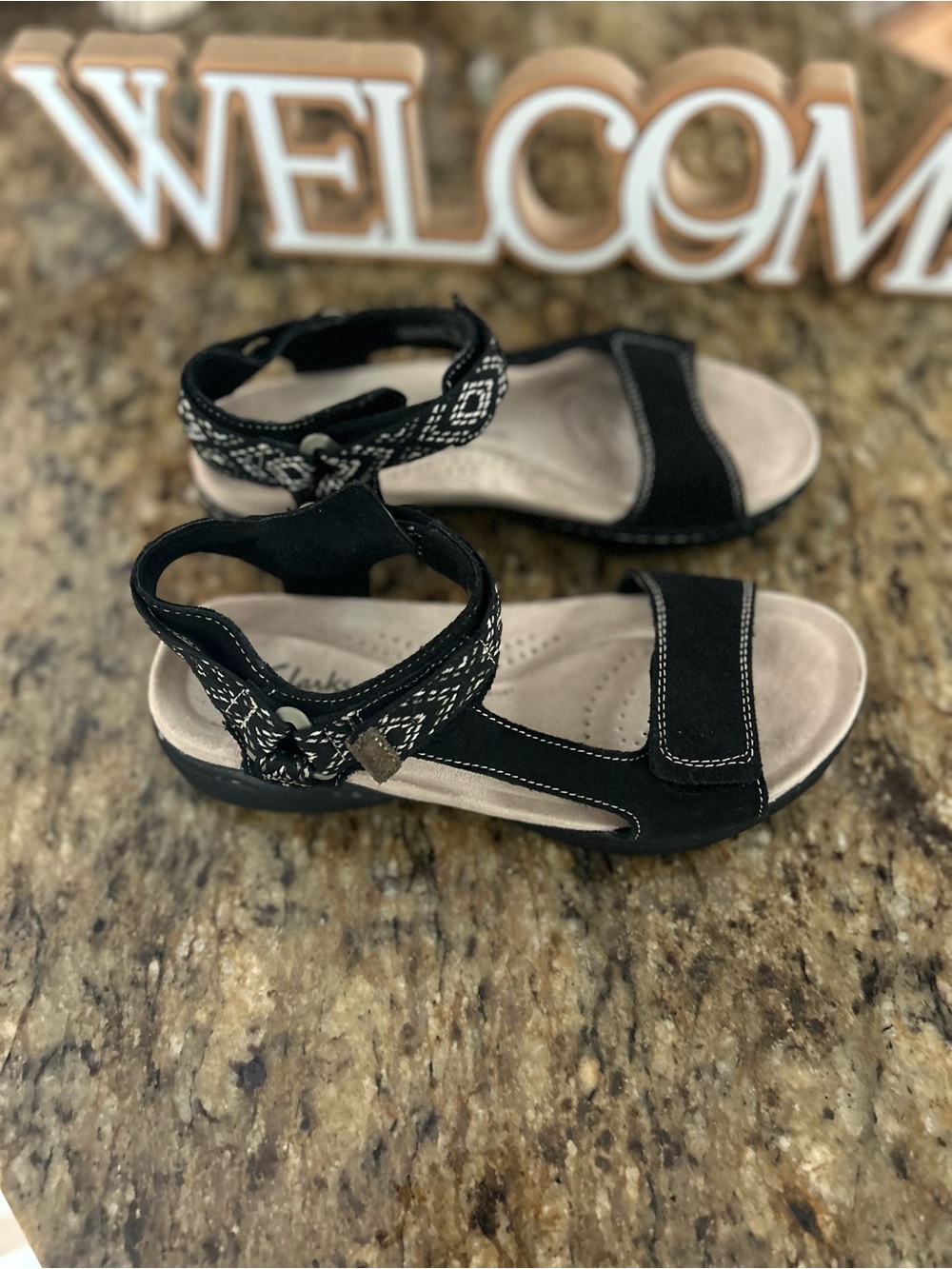 Clarks Black Open-Toe Adjustable Sandals - Picture 3 of 9